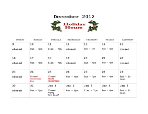 2012 HOLIDAY HOURS